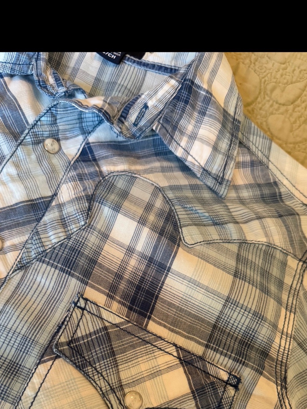 Arizona Jean Co. Blue Plaid Western Cowgirl Scalloped Yoke Pearl Snap Shirt, S - Picture 2 of 13